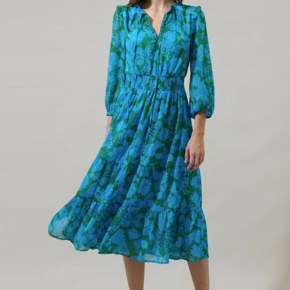 Sugarlips, Amren Floral Henri Smocked Midi Dress, Size Small, NWOT - Picture 4 of 5